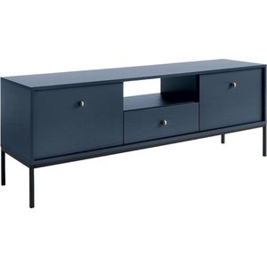 TV-meubel BOGDAN - 2 deuren, 1 lade en 1 nis - Blauw L 154 cm x H 56 cm x D 39 cm