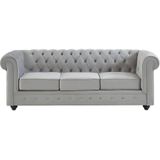 Chesterfield Bankstel - Fluweel - Lichtgrijs - Comfortabel en Trendy - Afmetingen: L 205 x D 88 x H 72 cm