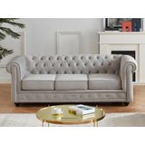 Chesterfield Bankstel - Fluweel - Lichtgrijs - Comfortabel en Trendy - Afmetingen: L 205 x D 88 x H 72 cm