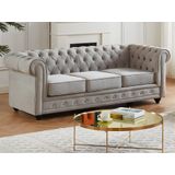 Chesterfield Bankstel - Fluweel - Lichtgrijs - Comfortabel en Trendy - Afmetingen: L 205 x D 88 x H 72 cm