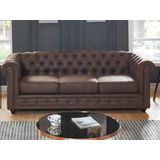 Bankstel en fauteuil CHESTERFIELD van microvezel met vintage look