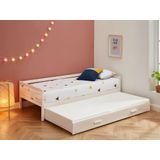 Uitschuifbed AEDAN II - 2 x 90 x 190 cm - Massief grenen & MDF - Gebleekt + matras