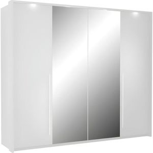 Kast met 2 deuren - met spiegel en LEDs - L. 255 cm - Wit - INGINA L 255 cm x H 219 cm x D 65 cm