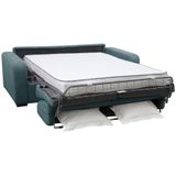 BEVIS 3-zits express slaapbank van blauwe stof - Matras 18 cm - Praktisch en comfortabel