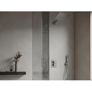 Vente-unique Inbouw douche met thermostatische mengkraan - Geborsteld nikkelkleur - TEREK L 40 cm x H 198 cm x D 25 cm