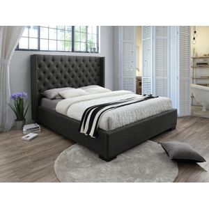 Tweepersoonsbed MASSIMO gewatteerd met capitons - 160 x 200 cm - Grijs - Stof L 183.5 cm x H 141.5 cm x D 215.5 cm