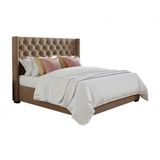 Tweepersoonsbed MASSIMO gestoffeerd met capitons - 160 x 200 cm - beige - stof L 183.5 cm x H 141.5 cm x D 215.5 cm