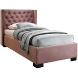 Bed MASSIMO gestoffeerde hoofdeinde met capitons - 90x200 cm - Roze fluweel