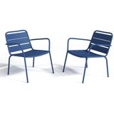 Loungeset MIRMANDE: 2 lage opstapelbare fauteuils met bijzettafel - Metaal - Nachtblauw