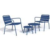 Loungeset MIRMANDE: 2 lage opstapelbare fauteuils met 2 bijzettafeltjes - Metaal - Nachtblauw