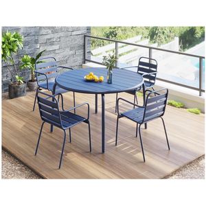 Tuineetset MIRMANDE: tafel D.110 cm met 4 opstapelbare fauteuils - Metaal - Nachtblauw