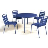 Tuineetset MIRMANDE: tafel D.110 cm met 4 opstapelbare stoelen - Metaal - Nachtblauw