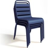 Tuineetset MIRMANDE: tafel D.110 cm met 4 opstapelbare stoelen - Metaal - Nachtblauw