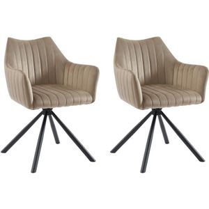 Set van 2 stoelen met fluweel en metalen armleuningen - Beige - IZIALI van Pascal MORABITO