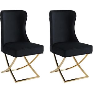 Set van 2 stoelen van velours en roestvrij staal - Zwart en goudkleurige poten - MARELANO - van Pascal Morabito