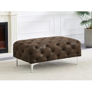 Chesterfield-poef van microvezel met verouderd leereffect EDWINA L 103 cm x H 44 cm x D 62 cm