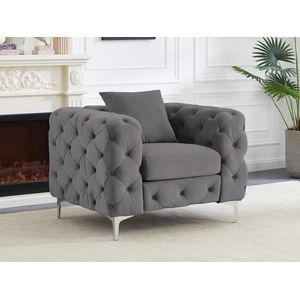 Chesterfield-fauteuil van antracietgrijs velours EDWINA L 106 cm x H 76 cm x D 91 cm