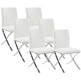 Set van 6 stoelen - Kunstleer en roestvrij staal - Wit - CALY L 47 cm x H 90 cm x D 59.5 cm