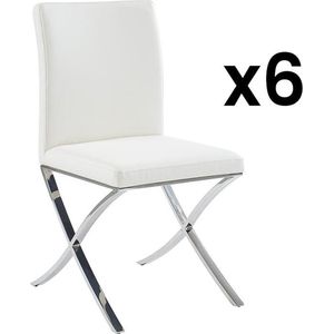 Set van 6 stoelen - Kunstleer en roestvrij staal - Wit - CALY L 47 cm x H 90 cm x D 59.5 cm