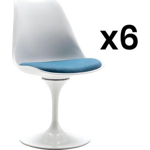 Set van 6 stoelen - Polypropyleen en metaal - Blauw en wit - XAFY L 49 cm x H 82 cm x D 56.5 cm