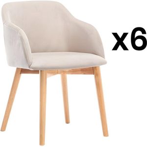 Set van 6 stoelen - Stof en hevea hout - Beige - JELISA