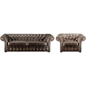 Vente-unique - Chesterfield Garnitur 3+1 - Vintage Leder - Braun - clotaire