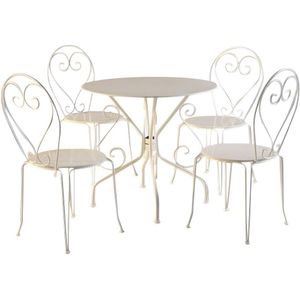 MYLIA Metalen tuineetset met smeedijzer aspect : een tafel en 4 stoelen - wit - GUERMANTES L 80 cm x H 90 cm x D 80 cm