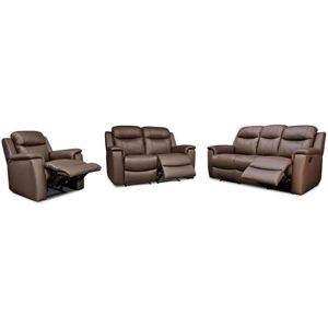 Vente-unique Driezits, tweezits relaxbank en relaxfauteuil EVASION van leer - bruin