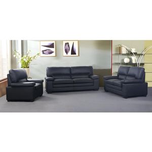 Driezits-, tweezitsbank en fauteuil van buffelleer MIMAS - zwart L 210 cm x H 96 cm x D 90 cm