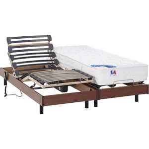 DREAMEA Elektrisch bed – bedbodem en matras – pocketveren en vormgeheugen APOLLO van DREAMEA - kersenhout - 2x80x200 cm L 200 cm x H 30 cm x D 80 cm