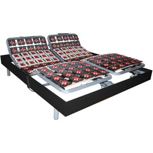 Vente-unique Elektrische bedbodem 2x65 met contactplaatjes kleur zwart hout van DREAMEA - 2x80x200cm - motoren OKIN L 200 cm x H 35 cm x D 160 cm