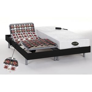 NATUREA Elektrisch bed - bedbodem en matras - met vormgeheugen en bamboe LYSIS III van DREAMEA - motoren OKIN - 2 x 80 x 200 cm - zwart L 200 cm x H 35 cm x D 160 cm