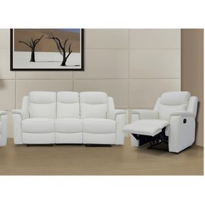 Relaxfauteuil EVASION van leer - ivoorwit: EVASION Driezits Relaxbank van Leer - Handmatig Relaxmechanisme - Ivoorwit