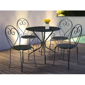 MYLIA Metalen tuineetset met smeedijzer aspect : een tafel en 4 stoelen - antraciet - GUERMANTES L 80 cm x H 90 cm x D 80 cm