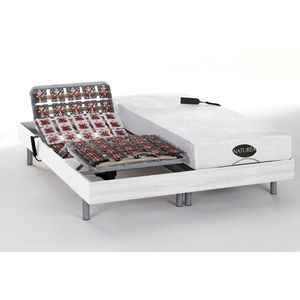 Elektrisch bed - bedbodem en matras - met vormgeheugen en bamboe LYSIS III van NATUREA - motoren OKIN - 2 x 80 x 200 cm - wit