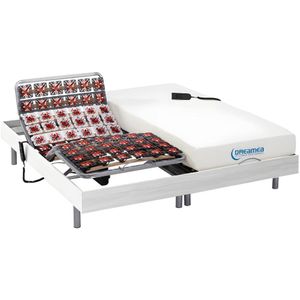 Vente-unique Elektrische bedbodem en matras met vormgeheugen HESIODE III van DREAMEA - motoren OKIN - wit - 2 x 90 x 200 cm L 200 cm x H 35 cm x D 180 cm