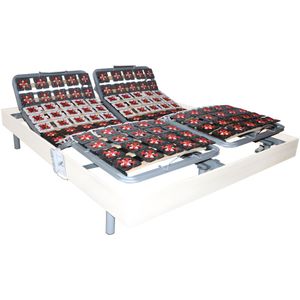 DREAMEA Elektrische bedbodem met 2x65 contactplaatjes decoratief van wit hout DREAMEA - 2x80x200cm - motoren OKIN L 200 cm x H 35 cm x D 160 cm