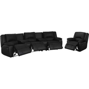 Driezits relaxbank en relaxfauteuil van leer AROMA - Zwart L 308 cm x H 97 cm x D 99 cm
