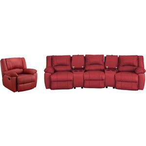 Vente-unique Driezits relaxbank en relaxfauteuil van leer AROMA - Rood L 308 cm x H 97 cm x D 99 cm