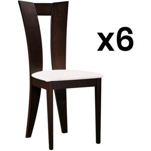 Set van 6 stoelen TIFFANY - Massief beuken wengé - witte zitting L 46 cm x H 96 cm x D 53 cm