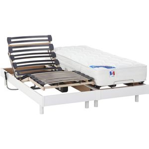 Vente-unique Elektrisch bed – bedbodem en matras – met pocketveren en vormgeheugen APOLLO van DREAMEA - wit - 2x70x190 cm L 190 cm x H 30 cm x D 70 cm