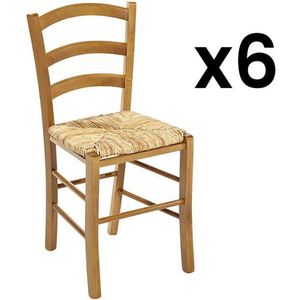 Set van 6 stoelen PAYSANNE - Massief beuken kleur eiken, rijststro L 39 cm x H 86 cm x D 41 cm