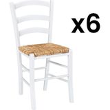Set van 6 stoelen PAYSANNE - Massief beuken kleur wit, rijststro