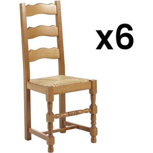Set van 6 stoelen SEGUIN - Massief beuken en zitting van roggestro L 43 cm x H 102 cm x D 38 cm