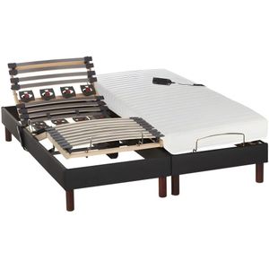 Elektrisch bed – bedbodem met latten en plaatjes en matras – met latex instap van antracieten stof URANUS van DREAMEA - 2x70x190 cm