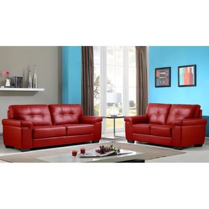 Driezits- en tweezitsbank van leer HAZEL - Rood L 207 cm x H 89 cm x D 93 cm