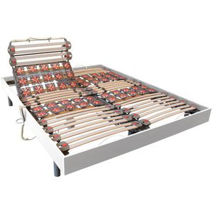 DREAMEA Handmatig verstelbare bedbodem met 2x28 contactplaatjes decoratief van wit hout DREAMEA - 2x80x200cm - motoren OKIN L 200 cm x H 35 cm x D 160 cm
