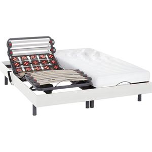 DREAMEA Elektrisch bed – bedbodem en matras – lattenbodem en contactplaatjes - PANDORA II van DREAMEA - Motor OKIN - wit - 2x90x200 cm L 200 cm x H 35 cm x D 180 cm