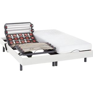 Elektrisch bed – bedbodem en matras – lattenbodem en contactplaatjes - PANDORA II van DREAMEA - Motor OKIN - wit - 2x90x200 cm