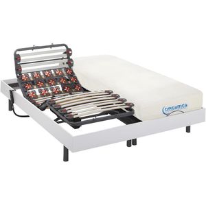 Elektrisch bed – bedbodem en matras – lattenbodem en contactplaatjes met vormgeheugen - DIONYSOS van DREAMEA - Motor OKIN - wit - 2x80x200 cm